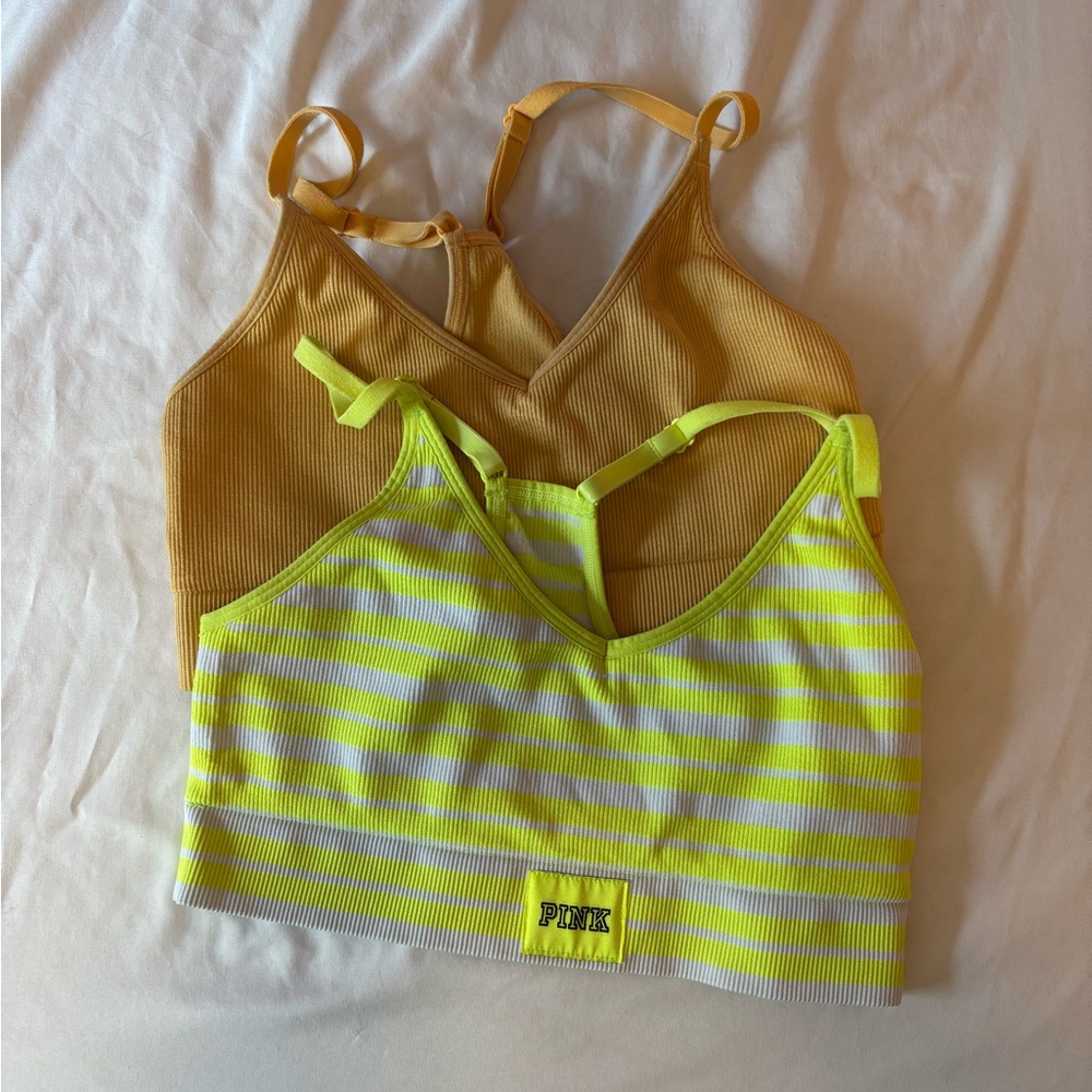 PINK Victoria's Secret Yellow and Tan Striped Bras